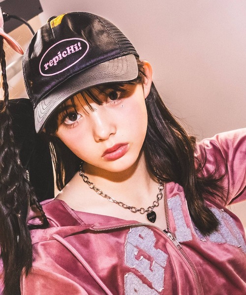 repipi armario(レピピ アルマリオ)の「【HOnOKAコラボ】サテンメッシュCAP(キャップ・キッズ・ブラック/ブルー/ピンク・FREE)」の1枚目の写真