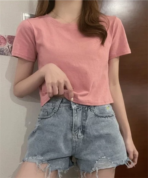 Dream garden(ドリームガーデン)の「半袖ショートTシャツ(Tシャツ/カットソー・レディース・ブルー/ピンク系その他/ライトピンク/ライトブルー/ブラック/グリーン/ホワイト/オレンジ/パープル・L/M)」の7枚目の写真