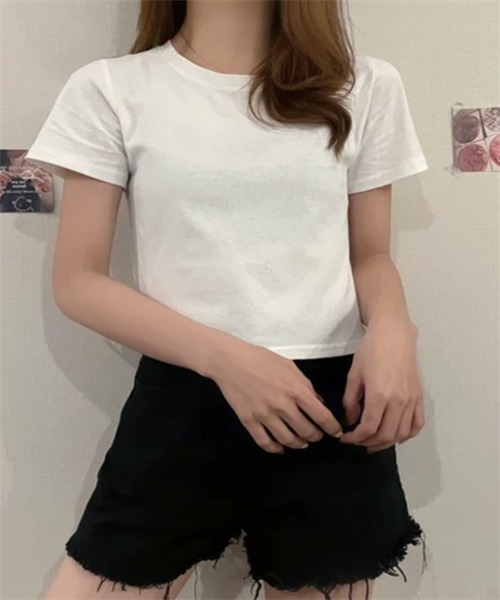 Dream garden(ドリームガーデン)の「半袖ショートTシャツ(Tシャツ/カットソー・レディース・ブルー/ピンク系その他/ライトピンク/ライトブルー/ブラック/グリーン/ホワイト/オレンジ/パープル・L/M)」の1枚目の写真