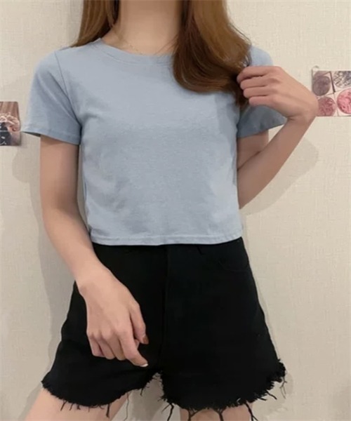 Dream garden(ドリームガーデン)の「半袖ショートTシャツ(Tシャツ/カットソー・レディース・ブルー/ピンク系その他/ライトピンク/ライトブルー/ブラック/グリーン/ホワイト/オレンジ/パープル・L/M)」の4枚目の写真