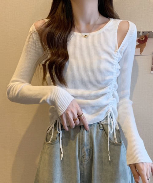 Per sist ence(パーシエンス)の「ショルダースリットギャザーリブ長袖トップス(Tシャツ/カットソー・レディース・ホワイト/グレー/アイボリー/ブラック・FREE)」の20枚目の写真