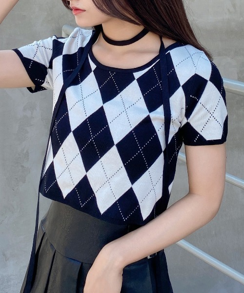 INGNI（イング）の「チョーカー付アーガイル柄ニット（ニット/セーター・レディース・ブラック系その他2/ブラック×グレー/グレー系6・M）」の15枚目の写真