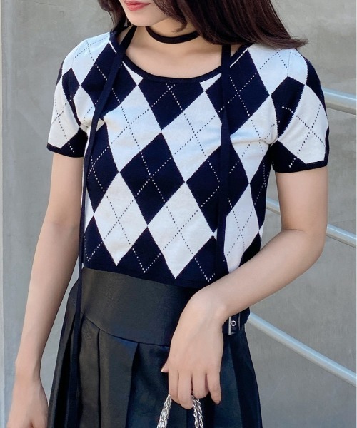 INGNI（イング）の「チョーカー付アーガイル柄ニット（ニット/セーター・レディース・ブラック系その他2/ブラック×グレー/グレー系6・M）」の14枚目の写真