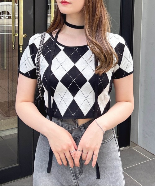 INGNI（イング）の「チョーカー付アーガイル柄ニット（ニット/セーター・レディース・ブラック系その他2/ブラック×グレー/グレー系6・M）」の11枚目の写真