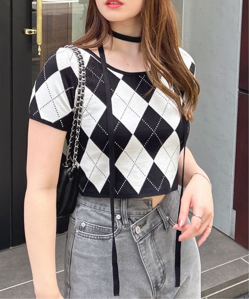 INGNI（イング）の「チョーカー付アーガイル柄ニット（ニット/セーター・レディース・ブラック系その他2/ブラック×グレー/グレー系6・M）」の10枚目の写真