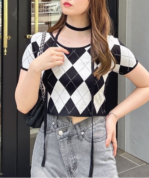 INGNI（イング）の「チョーカー付アーガイル柄ニット（ニット/セーター・レディース・ブラック系その他2/ブラック×グレー/グレー系6・M）」の18枚目の写真