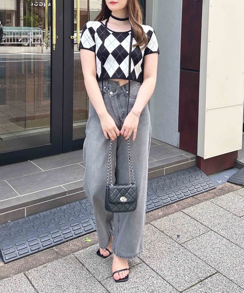 INGNI（イング）の「チョーカー付アーガイル柄ニット（ニット/セーター・レディース・ブラック系その他2/ブラック×グレー/グレー系6・M）」の17枚目の写真