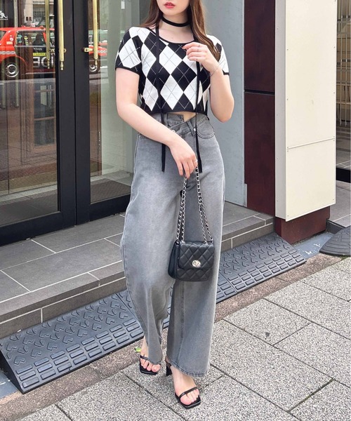 INGNI（イング）の「チョーカー付アーガイル柄ニット（ニット/セーター・レディース・ブラック系その他2/ブラック×グレー/グレー系6・M）」の16枚目の写真