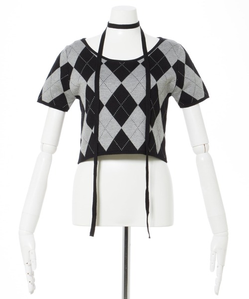 INGNI（イング）の「チョーカー付アーガイル柄ニット（ニット/セーター・レディース・ブラック系その他2/ブラック×グレー/グレー系6・M）」の4枚目の写真