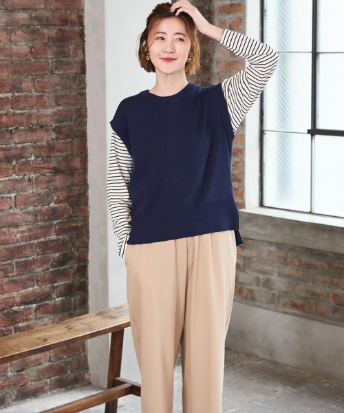 Petit Honfleur(プチオンフルール)の「ボーダープルオーバー(Tシャツ/カットソー・レディース・ネイビー/アイボリー/ブラウン・M/L)」の4枚目の写真