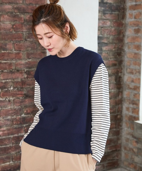 Petit Honfleur(プチオンフルール)の「ボーダープルオーバー(Tシャツ/カットソー・レディース・ネイビー/アイボリー/ブラウン・M/L)」の5枚目の写真
