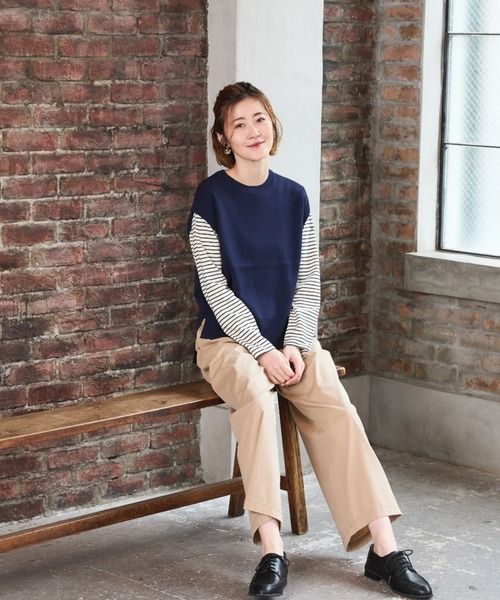Petit Honfleur(プチオンフルール)の「ボーダープルオーバー(Tシャツ/カットソー・レディース・ネイビー/アイボリー/ブラウン・M/L)」の6枚目の写真