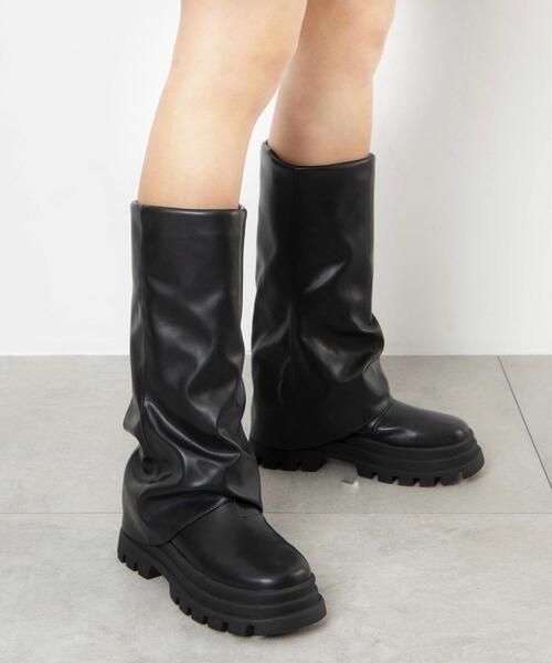 WEGO（ウィゴー）の「WEGO/シャーリングカバーロングブーツ（ブーツ・レディース・ブラック・LARGE/MEDIUM）」の3枚目の写真
