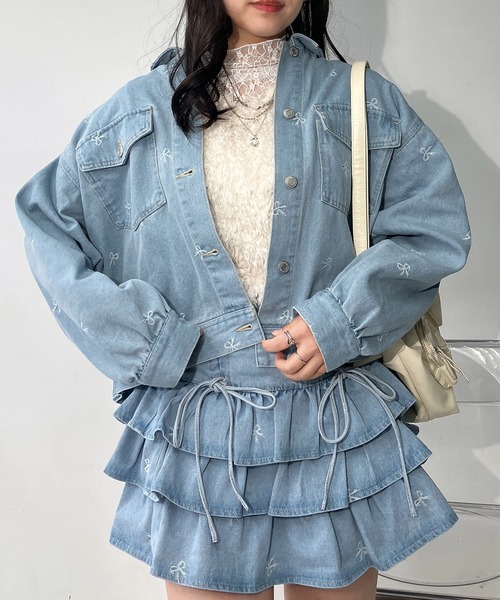 AS KNOW AS plus（アズノゥアズプラス）の「◇ダブルポケットカジュっとジャケット　セットアップ可能（デニムジャケット・レディース・ブラック系/ブラック/アイボリー/ピンク/ケミカルウォッシュ/ブルー系/ネイビー系/ブラック系1/サックスブルー系・FREE）」の7枚目の写真