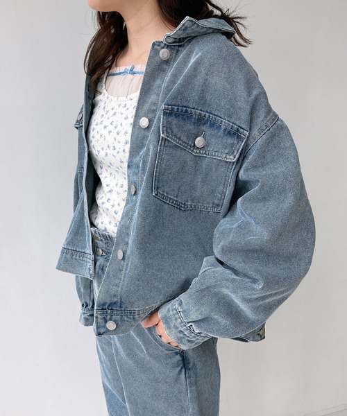 AS KNOW AS plus（アズノゥアズプラス）の「◇ダブルポケットカジュっとジャケット　セットアップ可能（デニムジャケット・レディース・ブラック系/ブラック/アイボリー/ピンク/ケミカルウォッシュ/ブルー系/ネイビー系/ブラック系1/サックスブルー系・FREE）」の8枚目の写真