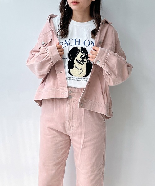 AS KNOW AS plus（アズノゥアズプラス）の「◇ダブルポケットカジュっとジャケット　セットアップ可能（デニムジャケット・レディース・ブラック系/ブラック/アイボリー/ピンク/ケミカルウォッシュ/ブルー系/ネイビー系/ブラック系1/サックスブルー系・FREE）」の13枚目の写真