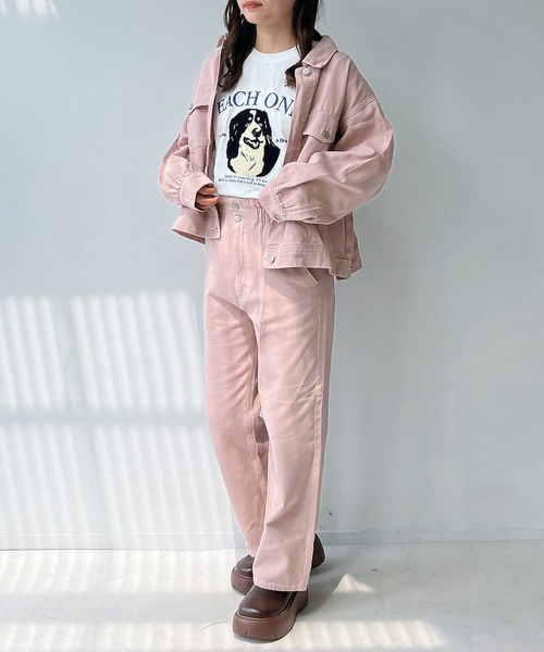 AS KNOW AS plus（アズノゥアズプラス）の「◇ダブルポケットカジュっとジャケット　セットアップ可能（デニムジャケット・レディース・ブラック系/ブラック/アイボリー/ピンク/ケミカルウォッシュ/ブルー系/ネイビー系/ブラック系1/サックスブルー系・FREE）」の19枚目の写真