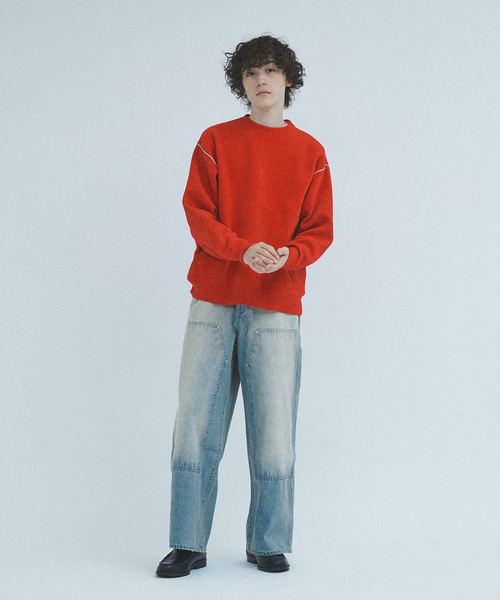 417 EDIFICE(フォーワンセブンエディフィス)の「”WIDE Leg Flare” ダブルニーパンツ(デニムパンツ・メンズ・ネイビー/ホワイト系その他/ブラック・LARGE/MEDIUM)」の6枚目の写真