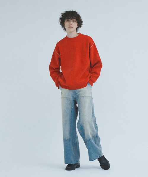 417 EDIFICE(フォーワンセブンエディフィス)の「”WIDE Leg Flare” ダブルニーパンツ(デニムパンツ・メンズ・ネイビー/ホワイト系その他/ブラック・LARGE/MEDIUM)」の7枚目の写真