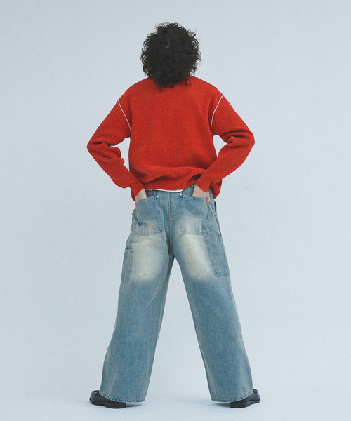 417 EDIFICE(フォーワンセブンエディフィス)の「”WIDE Leg Flare” ダブルニーパンツ(デニムパンツ・メンズ・ネイビー/ホワイト系その他/ブラック・LARGE/MEDIUM)」の12枚目の写真