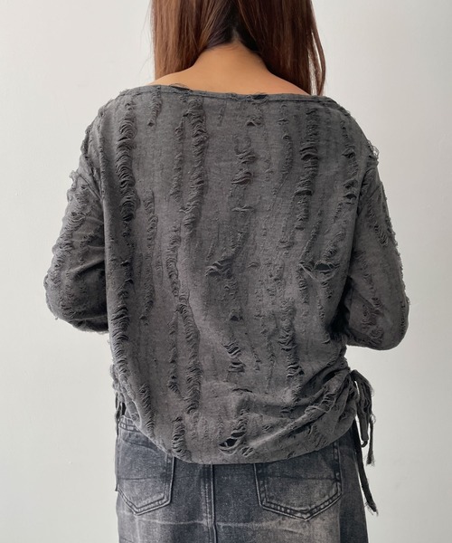 dispark（ディスパーク）の「DISPARK/サイドギャザースターダメージトップス（Tシャツ/カットソー・レディース・ブラック・FREE）」の4枚目の写真