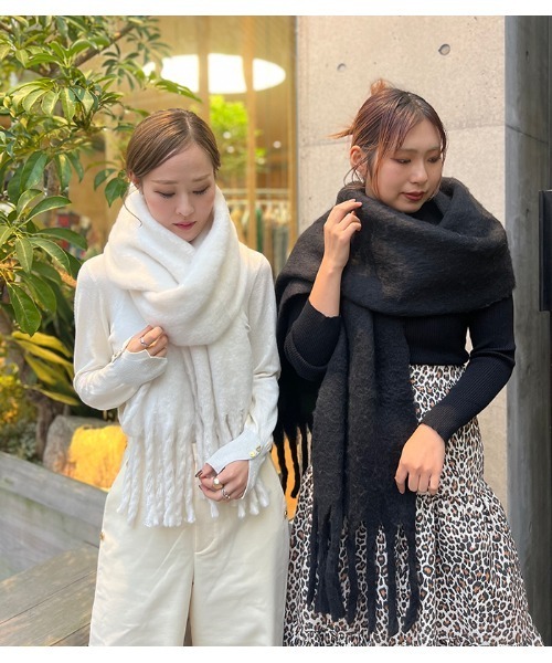 ホワイト マフラー 30×180cm パッケージ入り 洗える】ファー付きムースタッチマフラー 30×180cm