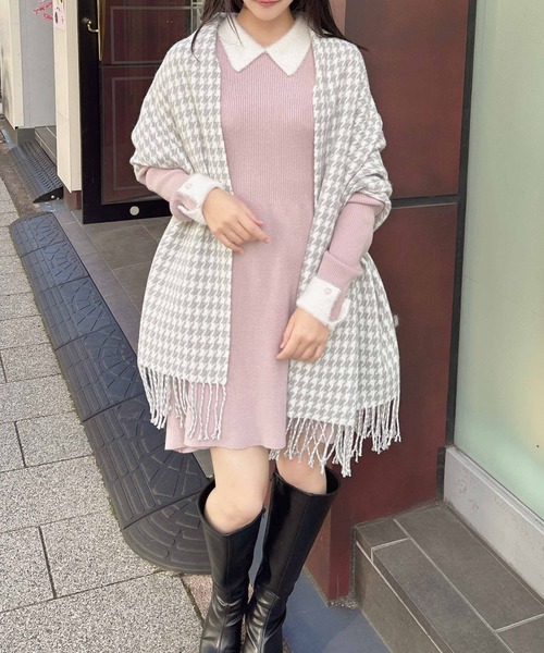 INGNI（イング）の「ラメ千鳥ストール（ストール/ショール・レディース・グレー/ピンク・ONE SIZE）」の7枚目の写真