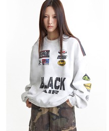 BLACK AIR ブラックエアー レーシングプリント ユニフォームデザイン裏毛クルー