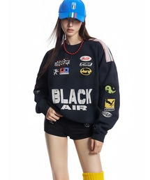 BLACK AIR ブラックエアー レーシングプリント ユニフォームデザイン裏毛クルー