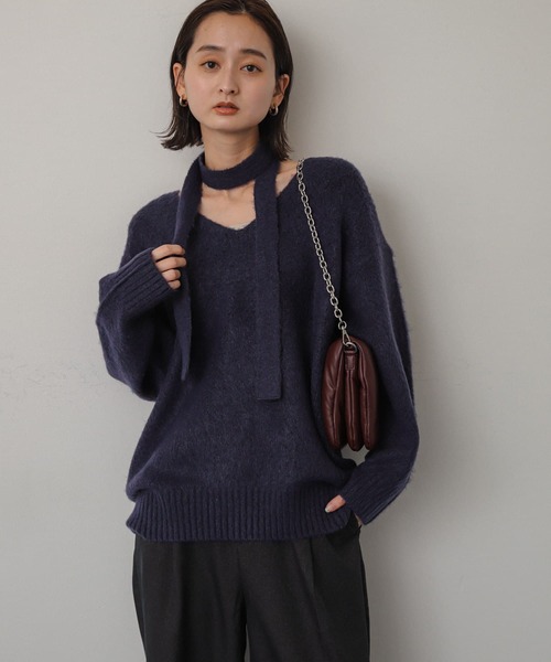 SENSE OF PLACE by URBAN RESEARCH（センスオブプレイスバイアーバンリサーチ）の「Vネックチョーカーチュニックセーター（ニット/セーター・レディース・チャコールグレー/ライトグレー/パープル・ONE）」の15枚目の写真