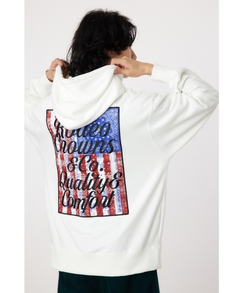 RODEO CROWNS WIDE BOWL(ロデオクラウンズワイドボウル)の「flag patch フーディー(スウェット・メンズ・ブラック/杢グレー/オフホワイト・MEDIUM/LARGE)」の6枚目の写真