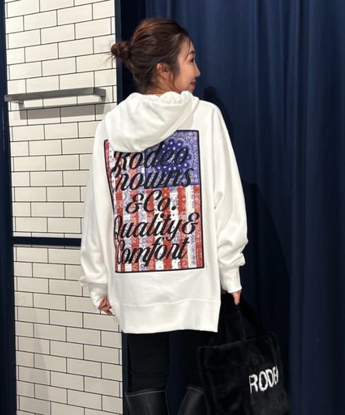 RODEO CROWNS WIDE BOWL(ロデオクラウンズワイドボウル)の「flag patch フーディー(スウェット・メンズ・ブラック/杢グレー/オフホワイト・MEDIUM/LARGE)」の19枚目の写真
