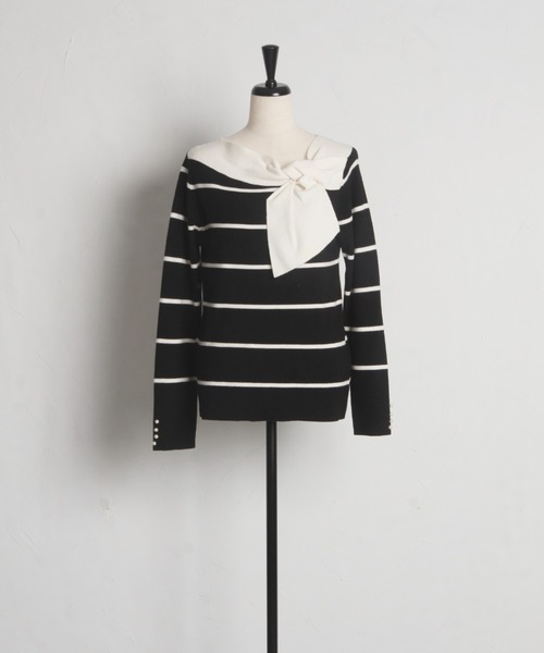 tocco closet(トッコ クローゼット)の「【ZOZO限定】パールカフス×サイドリボンネックニットトップス(ニット/セーター・レディース・オフホワイト/ブラック/その他・M)」の12枚目の写真