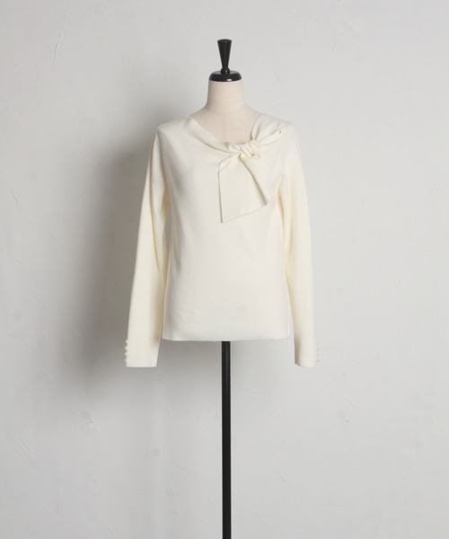 tocco closet(トッコ クローゼット)の「【ZOZO限定】パールカフス×サイドリボンネックニットトップス(ニット/セーター・レディース・オフホワイト/ブラック/その他・M)」の11枚目の写真