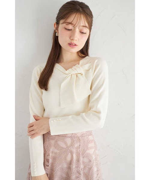 tocco closet(トッコ クローゼット)の「【ZOZO限定】パールカフス×サイドリボンネックニットトップス(ニット/セーター・レディース・オフホワイト/ブラック/その他・M)」の18枚目の写真