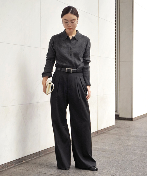 AP STUDIO（エーピーストゥディオ）の「リブポロシャツニット（ニット/セーター・レディース・グレー/ブラック・FREE）」の7枚目の写真