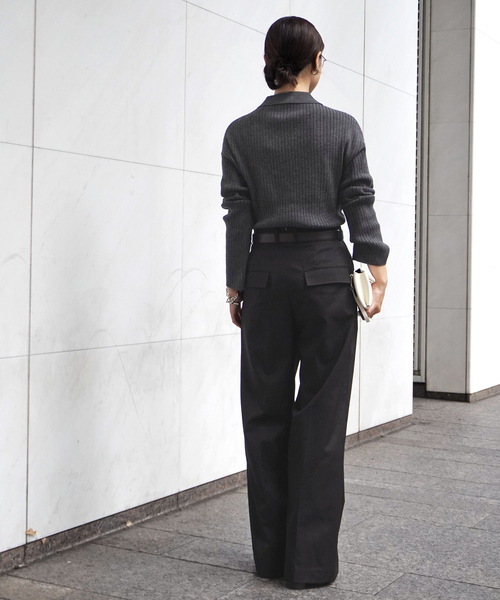 AP STUDIO（エーピーストゥディオ）の「リブポロシャツニット（ニット/セーター・レディース・グレー/ブラック・FREE）」の9枚目の写真