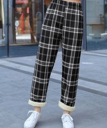 裏起毛チェック柄パンツ 裏ボアパンツ防寒