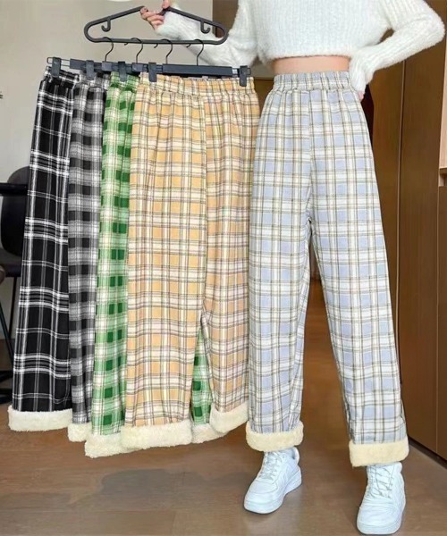 Miniministore(ミニミニストア)の「裏起毛チェック柄パンツ 裏ボアパンツ防寒(その他パンツ・レディース・ブラック/ホワイト×ブラック/ブルー/イエロー/ダークグレー/レッド/グリーン/ブラウン・FREE)」の15枚目の写真