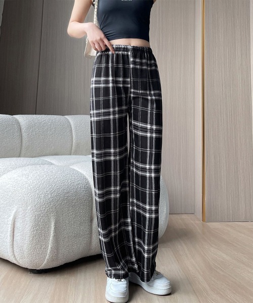 Miniministore(ミニミニストア)の「裏起毛チェック柄パンツ 裏ボアパンツ防寒(その他パンツ・レディース・ブラック/ホワイト×ブラック/ブルー/イエロー/ダークグレー/レッド/グリーン/ブラウン・FREE)」の20枚目の写真