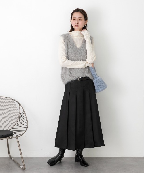 5.3万 アドーア フラノプリーツスカート デザインベルト付き 