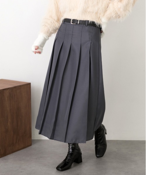 5.3万 アドーア フラノプリーツスカート デザインベルト付き 