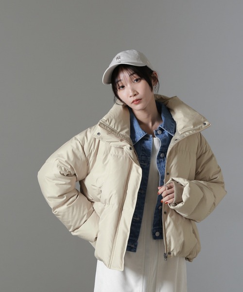 NANO universe(ナノユニバース)の「anewdown(R)ECOBlue(R)撥水クロップドワイドダウン(ダウンジャケット/コート・レディース・ブラック/ベージュ・FREE)」の13枚目の写真