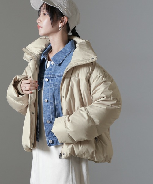 NANO universe(ナノユニバース)の「anewdown(R)ECOBlue(R)撥水クロップドワイドダウン(ダウンジャケット/コート・レディース・ブラック/ベージュ・FREE)」の14枚目の写真