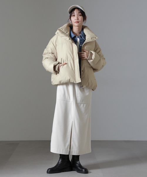 NANO universe(ナノユニバース)の「anewdown(R)ECOBlue(R)撥水クロップドワイドダウン(ダウンジャケット/コート・レディース・ブラック/ベージュ・FREE)」の3枚目の写真