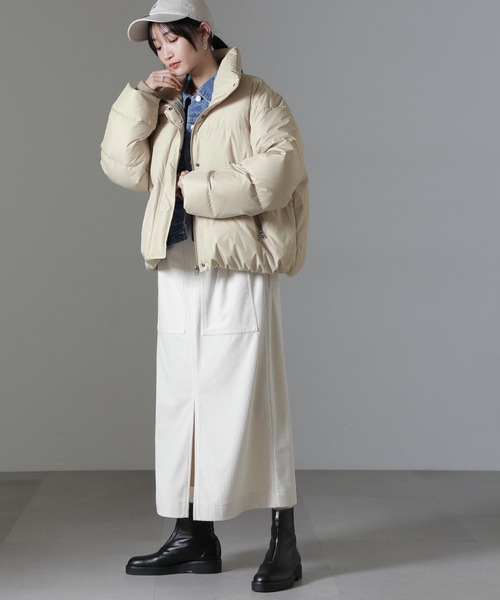 NANO universe(ナノユニバース)の「anewdown(R)ECOBlue(R)撥水クロップドワイドダウン(ダウンジャケット/コート・レディース・ブラック/ベージュ・FREE)」の5枚目の写真