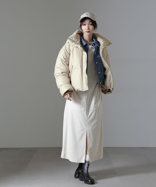 NANO universe(ナノユニバース)の「anewdown(R)ECOBlue(R)撥水クロップドワイドダウン(ダウンジャケット/コート・レディース・ブラック/ベージュ・FREE)」の4枚目の写真