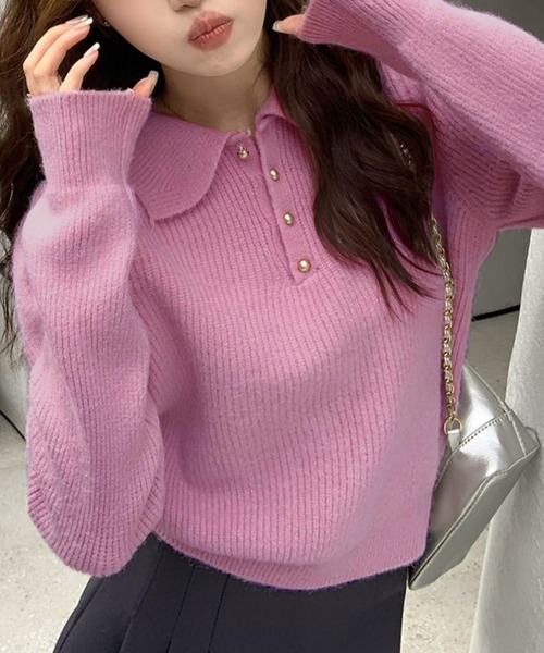 襟付き リブ ポロニット長袖（ニット/セーター）｜WESTSEA（ウエスト