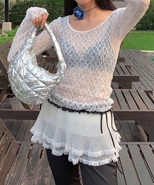 NANEA(ナネア)の「2wayクロップド丈レーストップス(Tシャツ/カットソー・レディース・ホワイト/ブラック・フリー)」の8枚目の写真