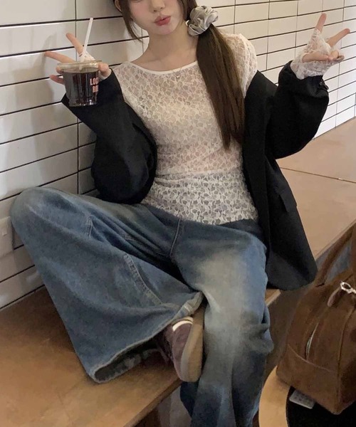 NANEA(ナネア)の「2wayクロップド丈レーストップス(Tシャツ/カットソー・レディース・ホワイト/ブラック・フリー)」の5枚目の写真